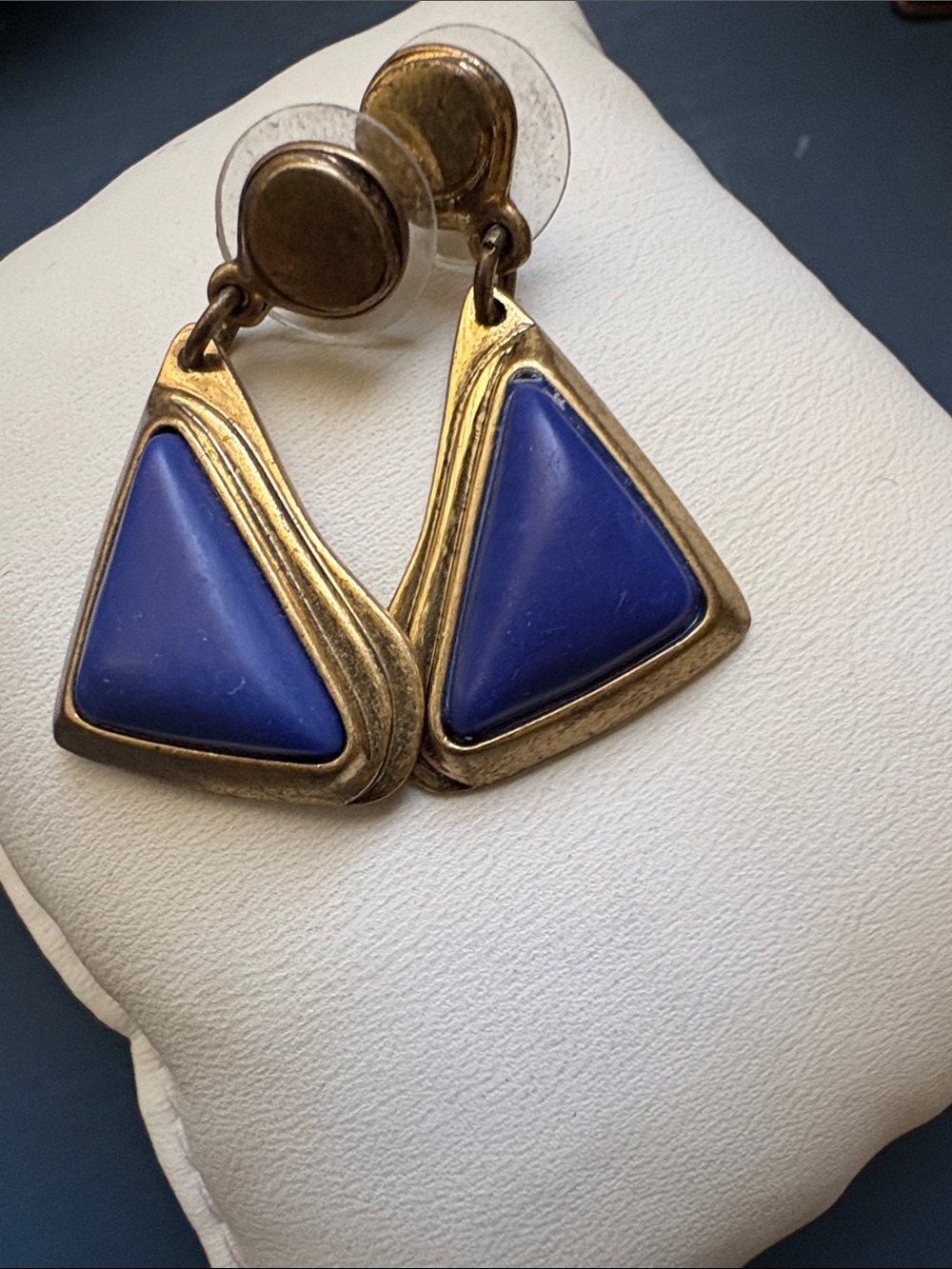 Twilight Blue Triangle Drop Earrings - Gold Tone